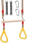 Trapeze bar,Morwealth Multifunctional Children's Wooden Trapeze Swing with Plastic Rings Gymnastics Rings for Hanging Up to 120 kg for Indoor and Outdoor Use