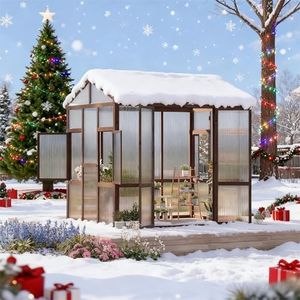 6X8 ft Wooden Greenhouse for Outdoor - Walk-in Heavy Duty Green House Kit with 6mm Polycarbonate, Ventilated Window & Lockable Door for Backyard, Patio, Lawn