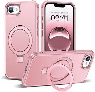 SKYLMW Compatible with iPhone 16E Case with Invisible Magnetic O-Ring Stand Military-Grade Case for iPhone 16E 6.1" 2025 [Compatible with Mag-Safe][Great Grip Feeling], Rose Gold
