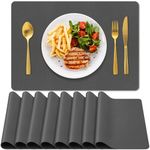 BIPASION Placemats, Leather Placemats for Dining Table Set of 8, Heat Resistant Waterproof Table Mats, Non-Slip Stain Resistant Kitchen Table Place Mats for Dining Table and Decor（Dark Grey）