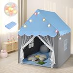 HONEY JOY Kids Play Tent, Large Playhouse with Star Ornaments, Washable Mat, Windows, Indoor Outdoor Princess Tent for Boys & Girls, Children Castle Fairy Tent, Holiday Birthday Gift (Blue)