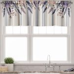 Ambesonne Lavenders Window Valance Pack of 2, Modern Vertical Stripes Back with Romance Farmhouse Floral and Leaves, Rod Pocket Curtain Valances Kitchen Bedroom, 54" X 18",Camel Lavender Beige