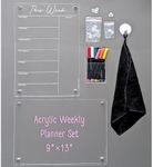 Acrylic Weekly Meal Planner for Fridge – 9x13 Acrylic Fridge Calendar Set – Acrylic Meal Planner for Fridge, Clear Acrylic Dry Erase Board, Clear Magnetic Pen Holder, 8 Wet Erase Markers