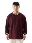 The Souled Store Solids: Burgundy Men and Boys V-Neck Full Sleeve Oversized Fit T-Shirts