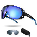 Odoland Cycling Sunglasses UV400 Magnetic Interchangeable Lenses Polarized Sport Sunglasses for Driving Cycling Baseball Outdoor Sports for Men Women Deepblue