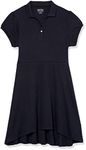 Nautica Girls' School Uniform Short Sleeve Polo Dress, Navy/High-Low, 8-10