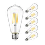 LVWIT Vintage LED Light Bulb, Dimmable 5W (40W Equivalent), ST64 Edison Style LED Filament Bulbs, 470 Lumens 2700K Warm White, E26 Medium Screw Base, 6 Pack