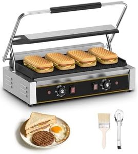 POPFOODEX Commercial Panini Press - 3600W Electric Sandwich Maker, Stainless Steel Panini Grill w/Dual Independent Temp Controls, 19"x9" Non-Stick Grooved Plates for Hamburger & Steak - Restaurant Use