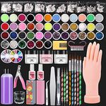 Practice Hand for Acrylic Nail Kit Professional Acrylic Set,Nail Hand Practice Acrylic Nail Powder Brush,Nail Manikin Hand Nail Art Tools DIY Acrylic Nail Starter Kit for Beginners