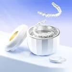 Ultrasonic Retainer Cleaner Machine ，18W/50kHz Specifically Designed for Cleaning Retainers，80ML Portable Ultrasonic Pod Including 6 Free Retainer Cleaner Tablets for Deeper Cleaning（White，YKL ）