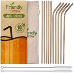 Friendly Straw 10 Pack 21.6 x .6 CM Reusable Metal Straws, 5 Straight 5 Elbow Stainless Steel Drinking Straws with Free Brushes and Pouch (Copper Finish)