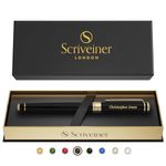 Personalised Scriveiner Black Rollerball Pen - Stunning Luxury Pen, Jet Black Lacquer and 24K Gold Finish, Schmidt Ink Refill, Best Engraved Roller Ball Gift Set for Men & Women, Custom Name Engraving