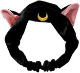 Ziper Cute Cat Usagi Moon Cosmetic Hairband shower headband (Black)