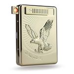 20 PCS Set Metal Cigarette Case Holder Arc Lighter with 3D Eagle Rechargeable Electric Arc Lighter Windproof Flameless USB Cigarette Case Lighter for Your Friends (gold)