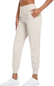 Oalka Women's Joggers High Waist Yoga Pockets Sweatpants Sport Workout Pants, Khaki Sand, X-Small