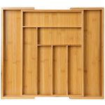 STORE 2508 Expandable Bamboo Wood Utensil Cutlery Drawer Organizer Tray - 8 Compartments, 52 x 43 x 4.8 Cm,Brown