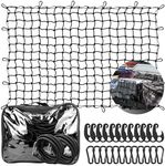 JAGASOL Cargo Net for Pickup Truck Bed 4' x 6' Stretches to 12' x 18' Heavy Duty Latex Bungee Net 4”x4”Small Mesh 24 Pieces Universal Hook and Storage Bag Compatible with Dodge Ram, Chevy Ford, Toyota