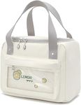 House of Quirk Insulated Reusable Lunch Bag Tote Bag for Three-Layer Thick Fabric Women Lunch Bag for School Picnic Office Outdoor Gym (Light Grey Lemon)