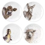 RW WN4093-XW Royal Worcester Wrendale Designs China Tea Coupe Plates Featuring Ewe, Gentle Jack and Just Hatched-Set of 4, Ceramic, White