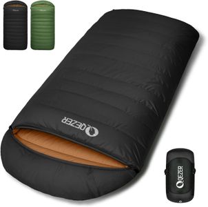 QEZER XXL Down Sleeping Bag – 230x100cm, 1300g, Black, 3-4 Season Lightweight for Adults Camping