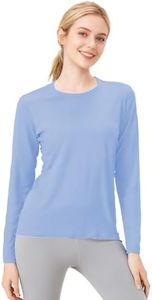 Women’s 100% Merino Wool Base Layer Long Sleeve Top, Soft 15.5 Micron Thermal Shirt, Breathable Lightweight Warm Layer for Hiking, Running, Camping & Everyday Wear Sky BlueXL