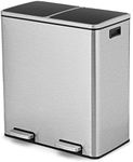 TANGZON 2x30L Recycling Pedal Bin, Double Kitchen Waste Bin with Plastic Inner Buckets, Soft Closure Lids & Handles, 2 Compartment Fingerprint Proof Airtight Stainless Steel Trash Can (Silver)