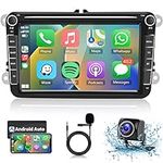 Wireless Carplay Car Radio for Volkswagen Passat Tiguan Golf MK5 MK6 Jetta T5 EOS Polo 8” Touchscreen Android Auto Car Stereo with Bluetooth WiFi GPS Navigation FM Radio Receiver+Backup Camera