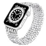 MOFREE Bracelet Compatible for Series 6 Apple Watch Band 40mm/38mm/41mm Series 7 SE 5 Women Fashion Handmade Elastic Stretch Beads Strap for iWatch Series 4/3/2/1 38mm/40mm Replacement Silver