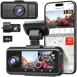 REDTIGER A6 3 Channel Dash Cam, 4K Front + 1080P Dual Cam, 2.5K Front + 1080P Rear and Interior Triple Cam, 5G WiFi, GPS, 3" Touch Screen, Voice Control, Adjustable Cabin Camera, 64GB Card Included