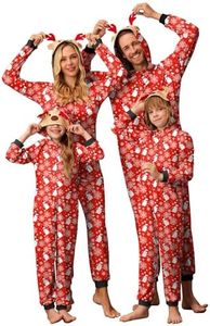 Ekouaer Matching Family Halloween Pajamas Elk Antler Hooded Zipper Onesie Long Sleeve Pjs with Pockets Snowman Red L