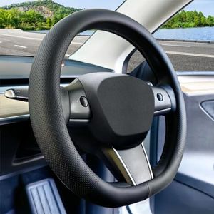 Car Steering Wheel Cover, Universal 15 Inch Fit, Anti-Slip Napa/Microfiber Leather Suede Stearing Wheel Protector Covers, Soft Breathable, with Car Seat Belt Pads for Women Man (Nappa Leather)
