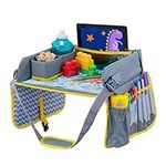 Kids Travel Tray - Car Seat Tray - Travel Lap Desk Accessory for Your Child's Rides and Flights - it's a Collapsible Organizer that Keeps Children Entertained Holding Their Toys (Yellow)