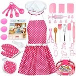 Veitch fairytales Kids Cooking Baking Set for Girls, Real Baking Supplies Kits, Birthday Gifts for 3 + Year Old Girls, Kids Baking Utensils Includes Rolling Pins Chef Costume Hat and Apron Pink