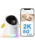 【2.4/5G WIFI】COCOCAM 2K Baby Monitor with Camera and Night Vision, Smart Wifi Baby Camera with 355° P 120° T, Fun Light, AI Analysis, Crying Detection, Temp/Humidity Sensor, 14 Lullabies, Alexa