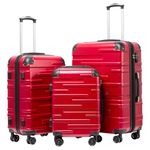 COOLIFE Hard Shell Suitcase with TSA Lock and 4 Spinner Wheels Lightweight Durable (Spinel red, 3 Pcs Set)