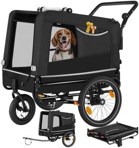 tectake® 2-In-1 Dog Bike Trailer for all Bike Types, Foldable Dog Carrier with Good Ventilation, Rain Cover & Height-Adjustable Push Handle - Ideal Pet Stroller for Small & Medium-Sized Pets - Black