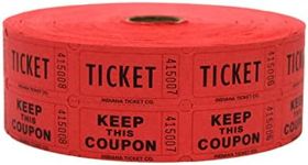 INDIANA TICKET CO. 1,000 Red Raffle Tickets Double Roll, Premium Quality 50/50 Raffle Tickets, Tickets for Events, Carnivals, Door Prizes, Drinks and More