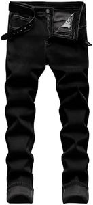 Qazel Vorrlon Men's Fleece Lined Jeans for Men Winter Warm Flannel Lined Jeans Mens Skinny Slim Fit Stretch Denim Pants Black, Size 34