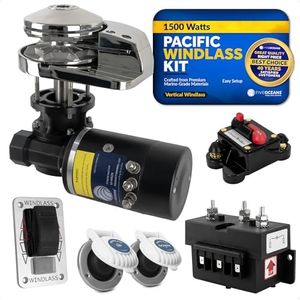 Five Oceans Vertical Windlass Kit, Boat Anchor Windlass Pacific 1500 Watts, 12V DC, Max Limit Pulling Power 2645 Lb, Solenoid, 135A Circuit Breaker, Up/Down Foot Switch and Rocker Switch - FO3444