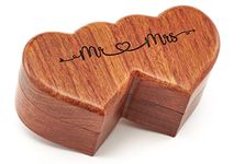 Handicraftviet Ring Box Mr and Mrs – Handmade Heart Shape Ring Box for Wedding Ceremony, Wedding Ring Box Small Engraved for Engagement/Proposal, Rustic Ring Box (Wood Ring Holder)