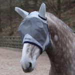 Masta Equine Fly Mask - Enhanced Coverage with Eye Clearance, Robust Mesh, Midge-Proof Ears, UV Shield, Adjustable Fit & Soft Fleece Trim for Horse Comfort, 70% UV Blocking - Pony - Grey