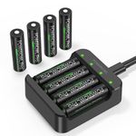 POWEROWL AA Rechargeable Lithium Batteries with Charger, 8 Pack 3000mWh 1.5V AA Lithium Batteries for Camera VR/AR Headset Xbox Controller (8*AA Batteries & Charger)