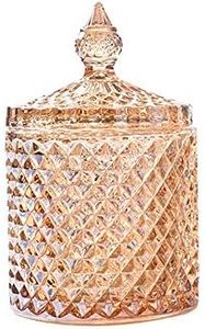 Rainie Love Home Basic Food Storage Organization Set-Crystal Diamond Faceted Jar with Crystal Lid,Suitable as A Candy Dish,Cookie Tin,Biscuit Barrel,Decorative Candy Jar, Amber, 12 oz