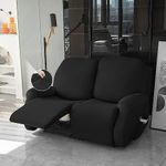 HOKIPO 6-Pieces Elastic Stretchable Recliner Sofa Cover 2 Seater Fully Covered Soft Washable Sofa Slipcovers Furniture Protector, Black (AR-4741-BLK)