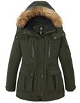 Wantdo Women's Plus Size Waterproof Puffer Jacket Winter Coats with Fur Removable Hood Army Green 3X