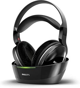 Philips Wireless Over-Ear TV Headphones SHD8850/12 Wireless Hi-Fi Headphones (Excellent Sound, high-Resolution Audio, 30-m Range, Docking Station, Velour Ear Pads) Black