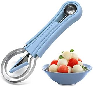 Suuker Melon Baller Scoop Set,Professional 4 In 1 Stainless Steel Fruit Carving Tools Knife Kit,Fruit Scooper Watermelon Knife for Ice Cream Melon,Dig Pulp Separator Fruit Slicer(Blue)