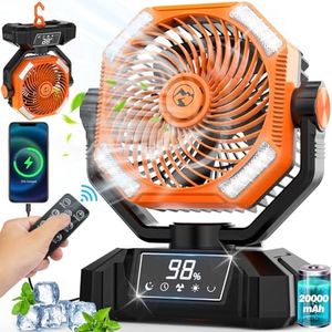 Camping Ventilator mit LED-Licht, 20000mAh Wiederaufladbarer Camping Fan mit Touchscreen & Fernbedienung, 5 Geschwindigkeiten, Powerbank, 8 Timing, USB Tischventilator für Camping Angeln Picknick