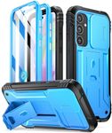 Poetic Revolution Case for Samsung Galaxy A35 5G, [Slide Camera Cover] [Screen Protector Works with Fingerprint ID] Military Grade Rugged Shockproof Galaxy A35 5G Phone Case with Kickstand, Light Blue