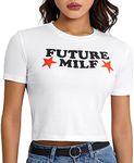 Funny Letter Baby Tees for Women Graphic Y2k Crop Tops Short Sleeve T-Shirt Summer Clothes for Teen Girls, 03 White, Medium